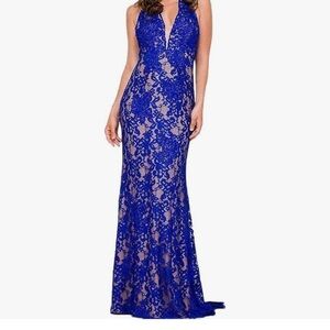 Elegant Blue Lace Evening Gown